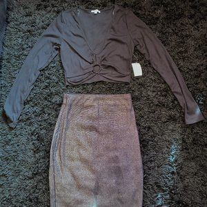 Glitter Metallic Bodycon Skirt & Black Top Sz M